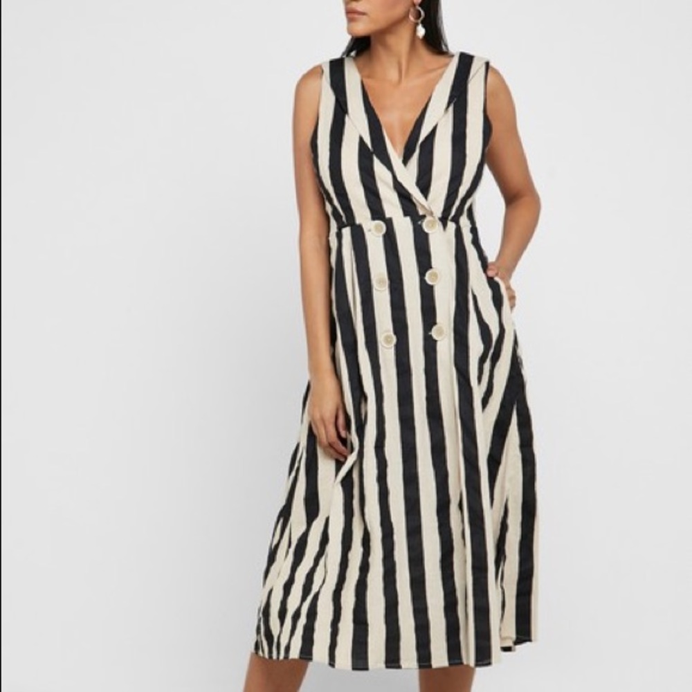 Mango Striped Sleeveless Double Breasted Dress